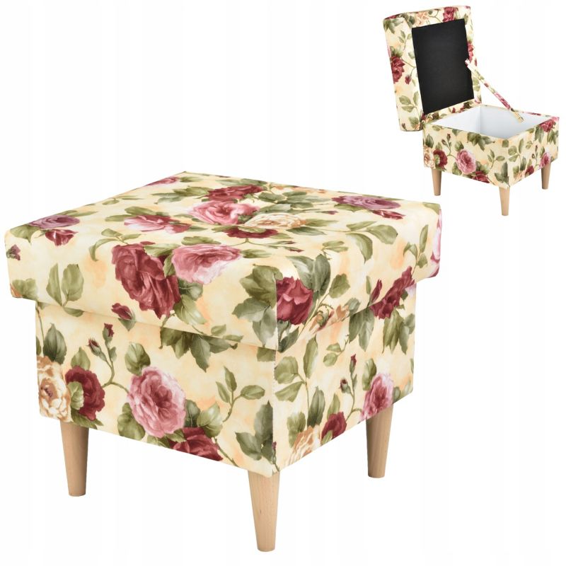 Pufa do salonu podnóżek z pojemnikiem Family Meble ARI róże 1szt