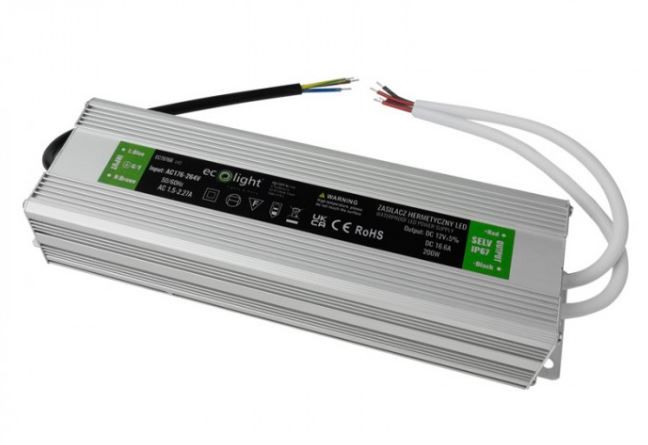 Zasilacz Eco light hermetyczny LED 200W 12V 16,6A IP67 EC79666 1szt.