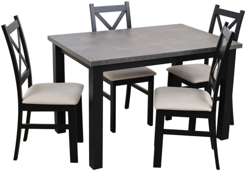 Zestaw stół 150/190x80 z 4 krzesłami Bonni M006-4 Czarny/Beton 1 kpl.