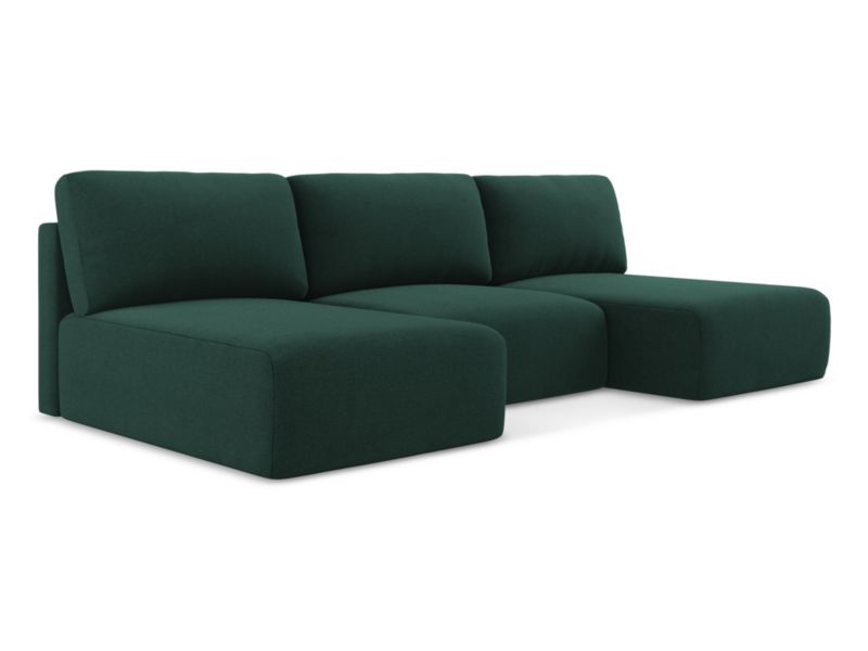 Sofa panoramiczna z funkcją spania LaMiaSofa OSTIA z tkaniny strukturalnej 304x149 cm butelkowa zieleń 1 szt.