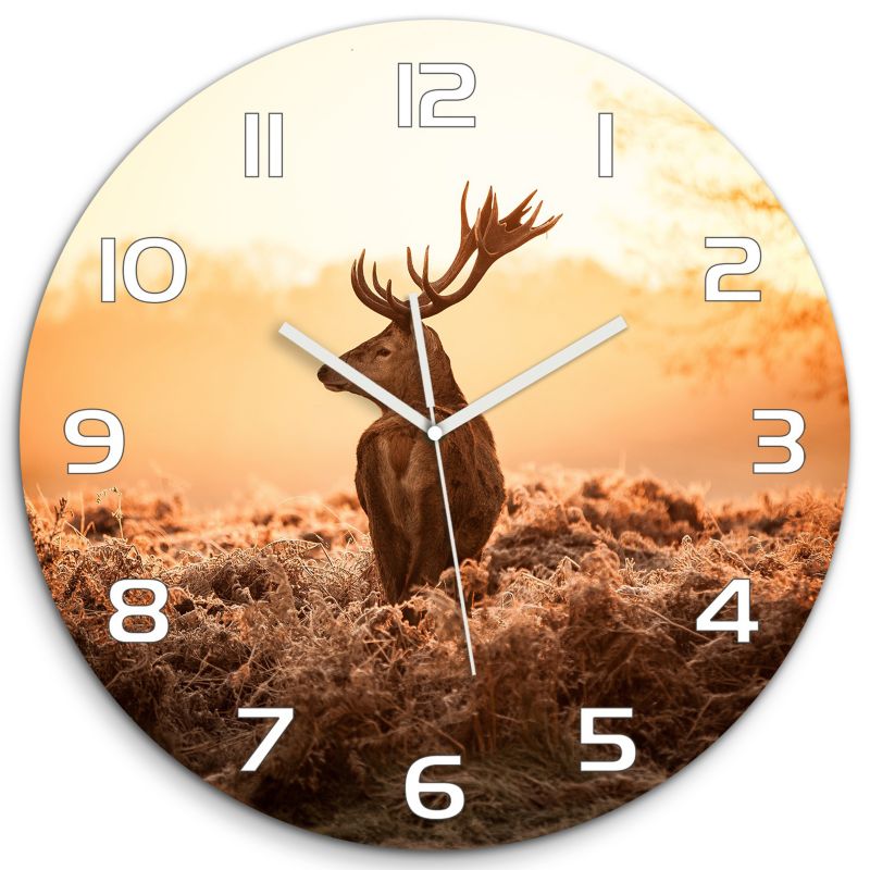Zegar szklany Tulup Jeleń wschód słońca fi30 cm cichy 1 szt.