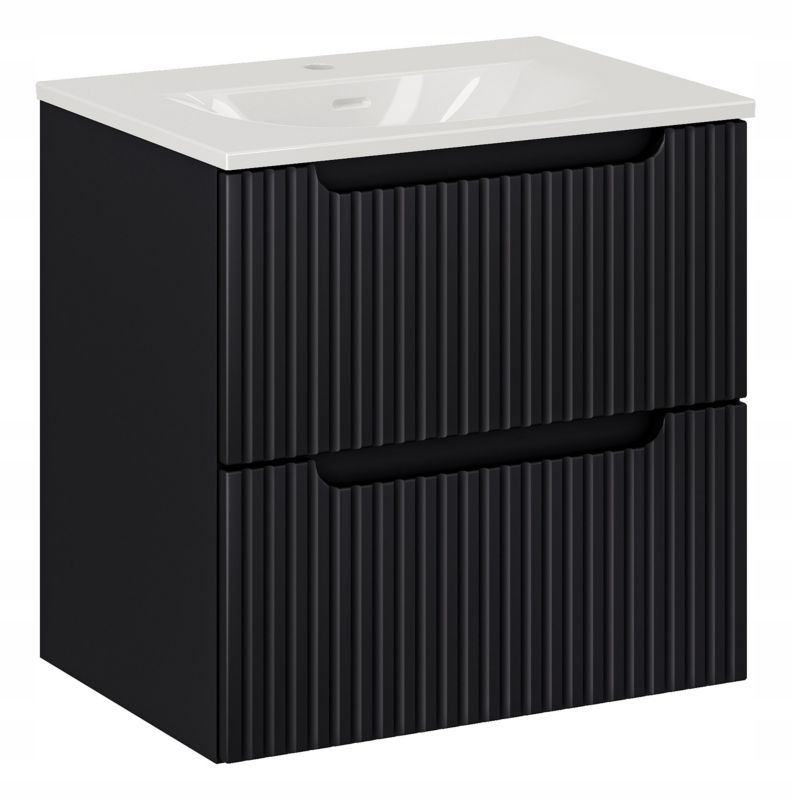 Szafka łazienkowa NOVA czarny 60 cm umywalka wpuszczana 2 szuflady ryflowane fronty