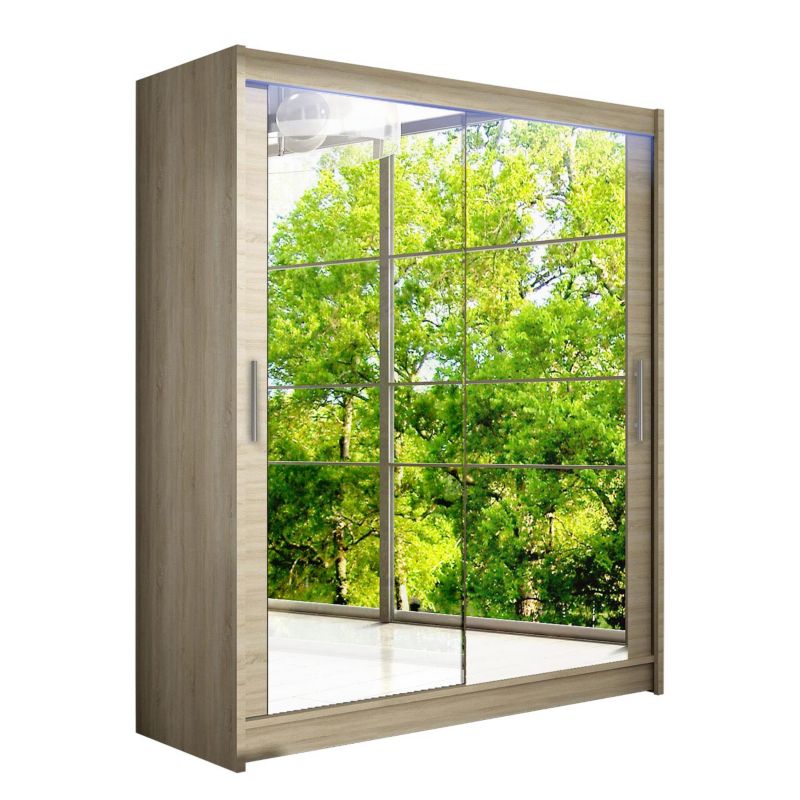 Szafa MIRJAN 24 z drzwiami przesuwnymi Presto XI z oświetleniem RGB dąb sonoma/lustro 1 szt.