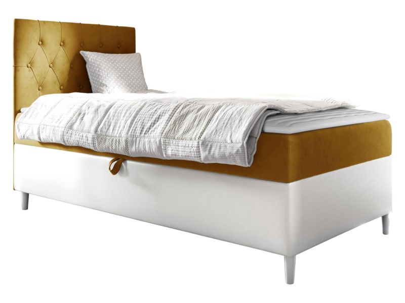 Łóżko kontynentalne MIRJAN 24 Filip Junior 1 90x200, Strona: Lewa biała ekoskóra/musztardowy 1 szt.