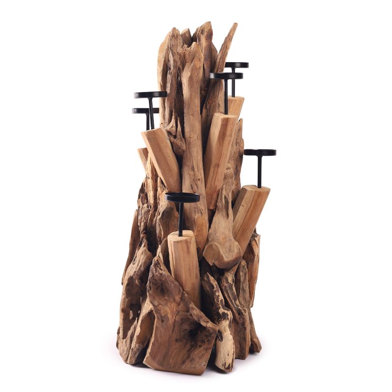 Świecznik duży, Solis Decor by Aleksandra Sobota, drewno tekowe 61 cm, 1 szt.