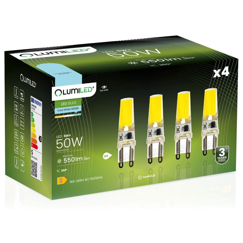 Żarówka LED LUMILED G9 5W 550lm 6500K 360st FILAMENT 4 szt.
