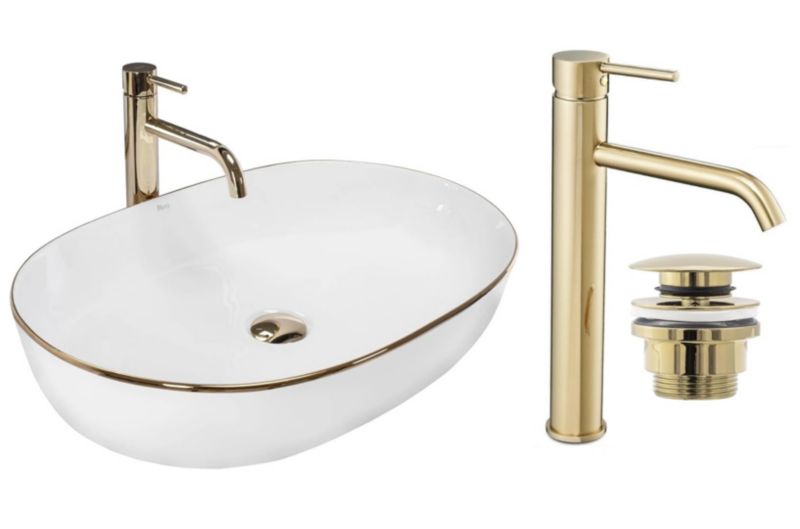 Umywalka nablatowa GTM Design Nadia M6 Biała z baterią w zestawie 1 szt.