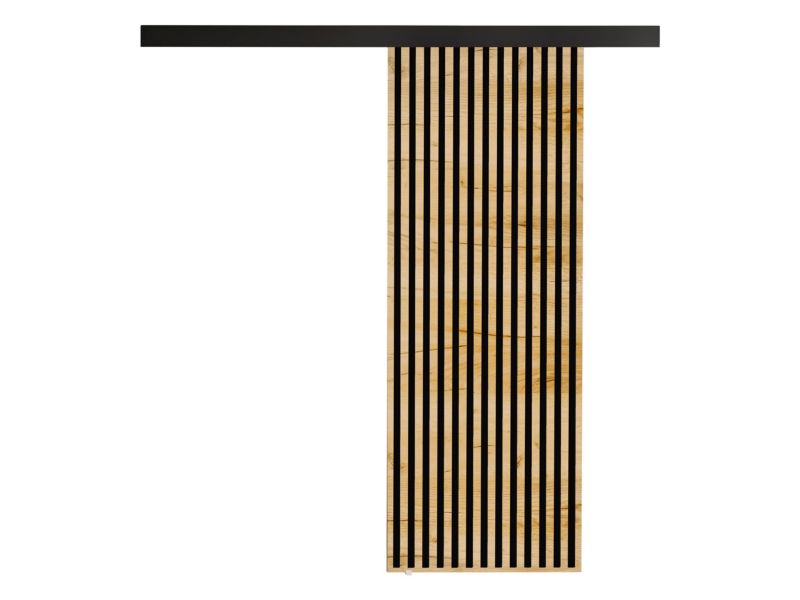 Drzwi przesuwne wewnętrzne MIRJAN 24 Belmo 70 + samodomykacz dąb craft złoty / czarne lamele 1 kpl.