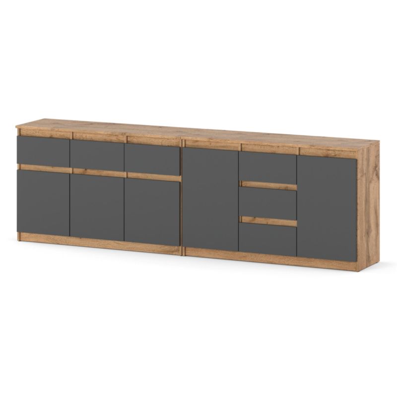 Komoda Hurtownia-Mebli Szuflady 6 Agnolia Best 240cm Dąb Wotan Szary Mat 240x35x75 cm 1szt.