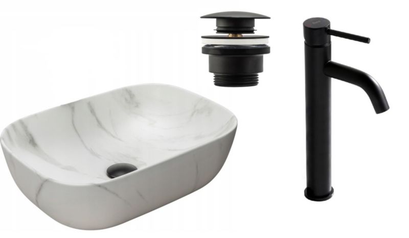 Umywalka nablatowa GTM Design Belinda M11 Biała z baterią w zestawie 1 szt.