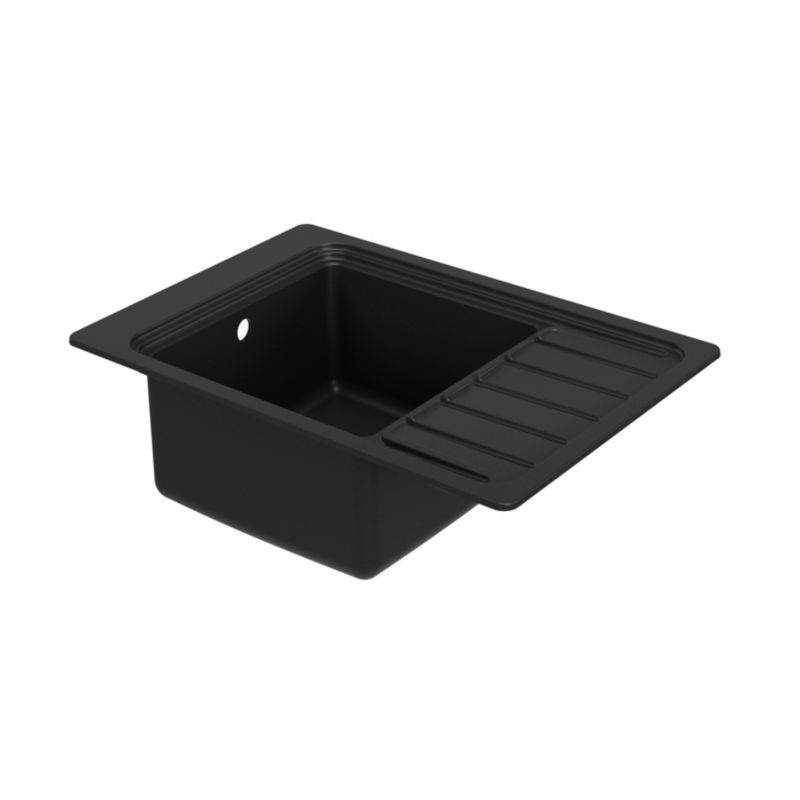 Zlewozmywak granitowy GoodHome Romesco 1-komorowy z ociekaczem czarny matowy