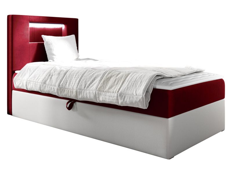 Łóżko kontynentalne MIRJAN 24 Gold Junior 1 90x200, Strona: Lewa biała ekoskóra/karminowa czerwień 1 szt.