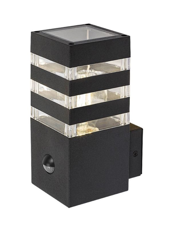 Kinkiet zewnętrzny z czujnikiem Rabalux Ankara antracytowo-przezroczysty 1 x E27 x 12W IP44 wym: 20 x 9 x 13,5 cm - 1 szt.