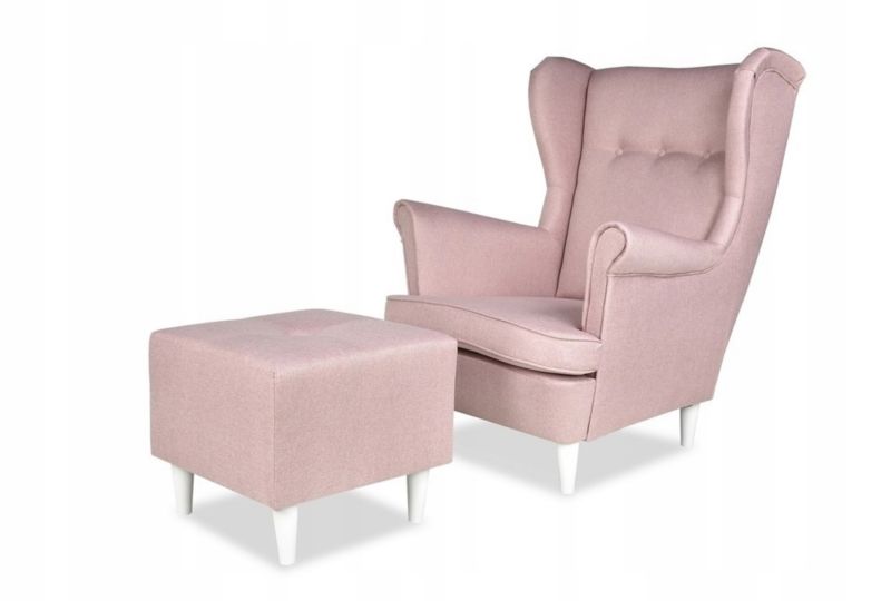 Fotel uszak do salonu z podnóżkiem Family Meble ARI różowy pastel 1szt