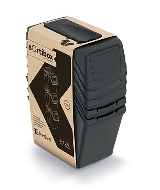 Zestaw Prosperplast 3 szt kosz na śmieci czarny z recyklingu 25 L SORTI BOX ISWB25S3-S411 1kpl.