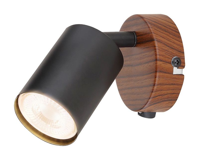 Kinkiet ścienny Rabalux Edmund dąb-czarny z włącznikiem do sypialni 1 x GU10 x 25W IP20 wym: 15,5 x 8 x 14,5 cm - 1 szt.