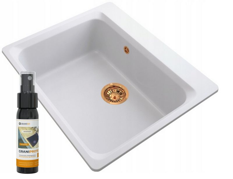 Zlew Granitowy Granitan Jednokomorowy Zante Złoty Syfon Złoty 1 kpt.