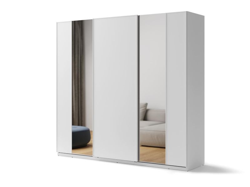 Szafa Bettso Maxi 250 przesuwna z oświetleniem LED trzydrzwiowa z 3 drążkami na ubrania i dwoma lustrami biały 1szt.