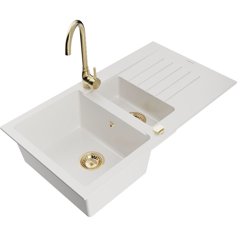 Zlewozmywak granitowy 1.5-komorowy Mexen Matias z ociekaczem i baterią kuchenną Telma czarny - 6502-77-670200-50-B 1 szt.