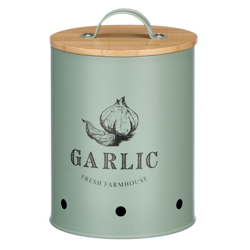 Pojemnik Na Czosnek KINVARA Miętowy Kremowy Bambusowa Pokrywka 1 szt.
