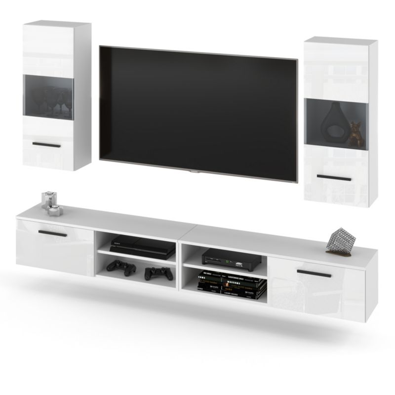 Meblościanka Hurtownia-Mebli 4 Drzwi Bandle 240cm Biały Mat Biały Połysk 240x40x135 cm 1szt.