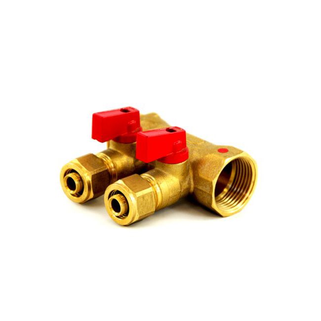 Rozdzielacz PEX Idmar Group 1" x 2 x 16 z zaworami do ciepłej wody