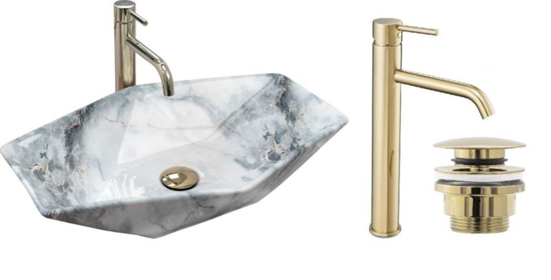 Umywalka nablatowa GTM Design Oryginal M5 Szara z baterią w zestawie 1 szt.