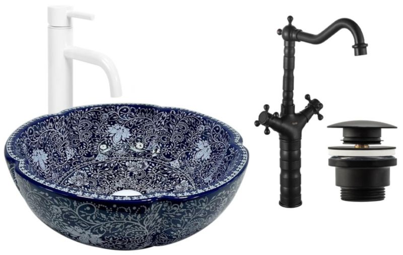 Umywalka nablatowa GTM Design Wzory M13 Niebieska z baterią w zestawie 1 szt.