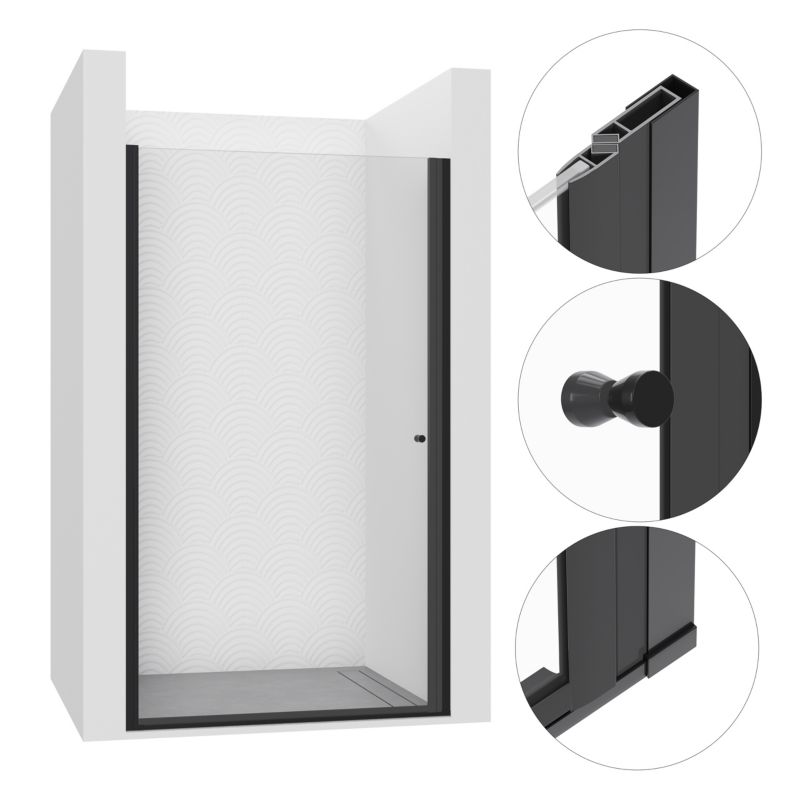 Drzwi prysznicowe SEVANTE GUNTUR 80x190 uchylne do wnęki czarne 1 szt.