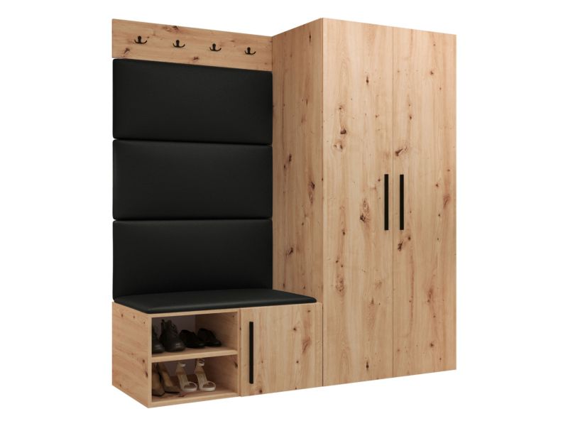 Garderoba MIRJAN 24 Medi I dąb artisan + czarna ekoskóra 1 kpl.