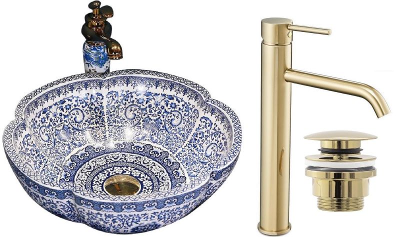 Umywalka nablatowa GTM Design Wzory M14 Niebieska z baterią w zestawie 1 szt.