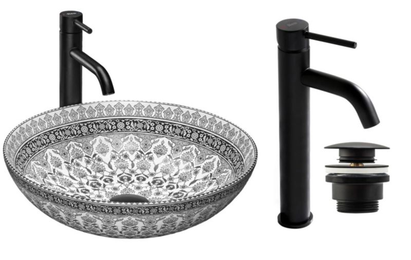 Umywalka nablatowa GTM Design Wzory M2 Szara z baterią w zestawie 1 szt.