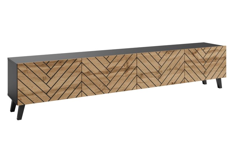 Szafka RTV MINIO go for it LOKET 190 cm czarny/dąb wotan MDF wzór M7, 1 szt.