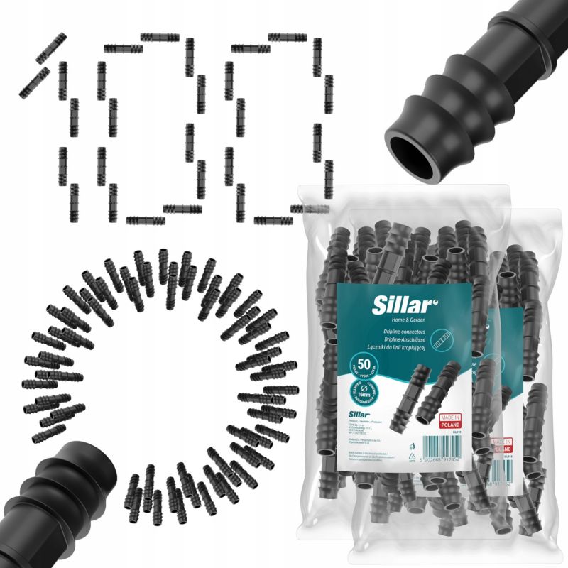 Złączka, Sillar, prosta, na wtyk, łącznik wciskany, 16mm, do systemu linii kroplującej, nawadniania, węży, 100szt