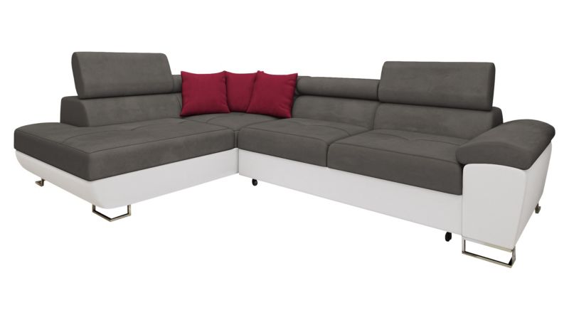 Narożnik z funkcją spania MIRJAN 24 Cotere lewy biała ekoskóra/stalowy szary/wiśniowy 1 szt.