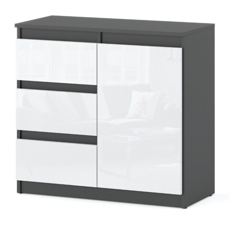 Komoda Hurtownia-Mebli Szuflady 3 Agnes 1D3SZ 80cm Szary Mat Biały Połysk 80x35x75 cm 1szt.