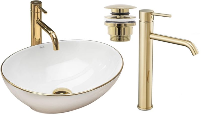 Umywalka nablatowa GTM Design Sofia M7 Biała z baterią w zestawie 1 szt.