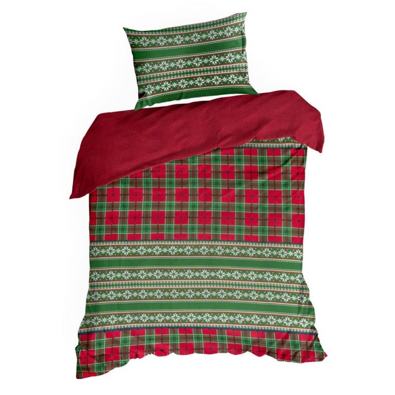 Pościel Świąteczna AURORA Eurofirany Bawełniana Zielona Krata 140X200 Cm Kpl.