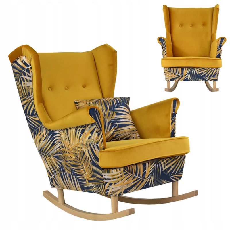 Fotel uszak do salonu bujany Family Meble Ari Print Duo złoty wzór 1szt