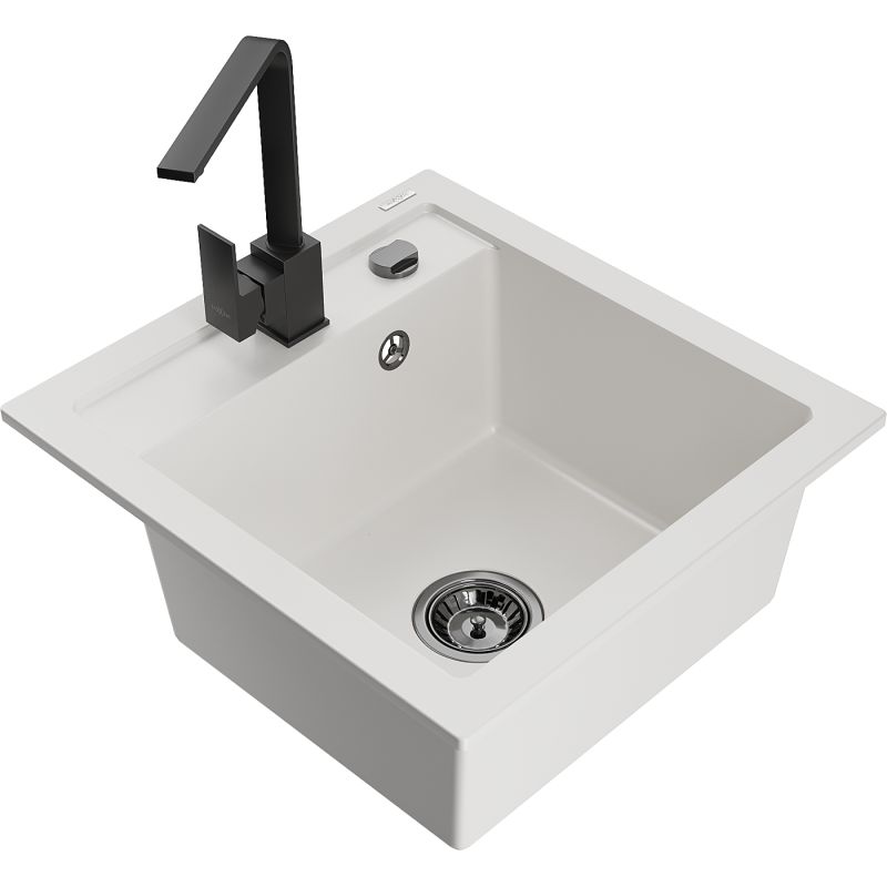 Zlewozmywak granitowy 1-komorowy Mexen Vito z baterią kuchenną Rita biały - 6503-20-670300-50 1 szt.