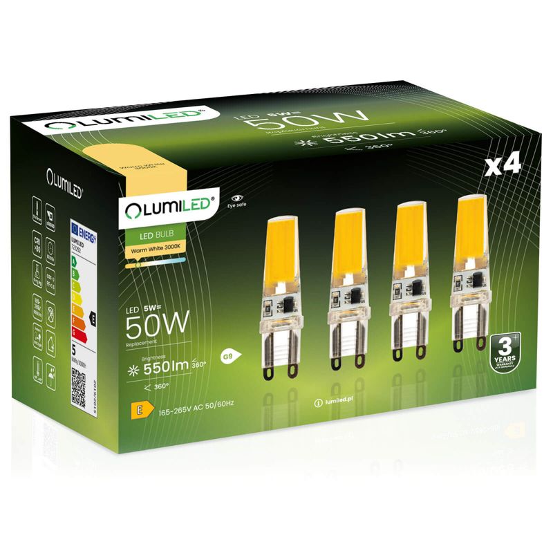 Żarówka LED LUMILED G9 5W 550lm 3000K 360st FILAMENT 4 szt.