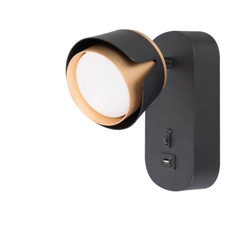 Kinkiet LED XUDO GX53 z portami USB-A i USB-C do czytania Czarno-Złoty 1 szt.