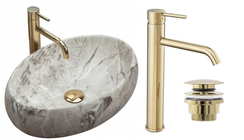 Umywalka nablatowa GTM Design Linda M5- Szara z baterią w zestawie 1 szt.