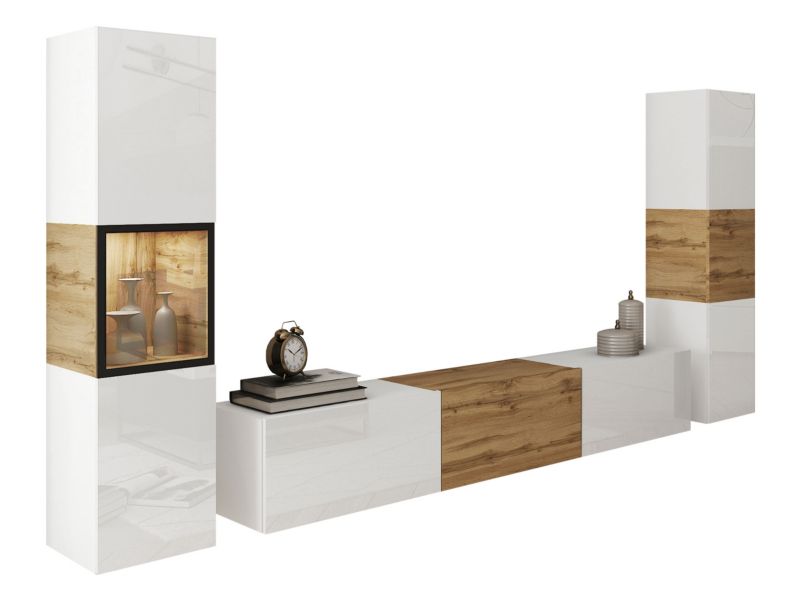 Meblościanka MIRJAN 24 Berlin III z oświetleniem LED biały / biały połysk + wotan 1 kpl.