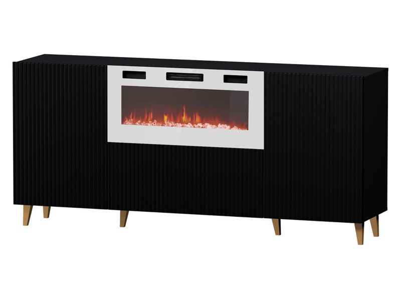 Komoda z kominkiem MIRJAN 24 Pafos 180 EF czarny + złoty + biały kominek 1 szt.