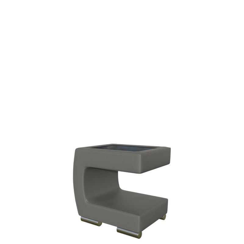 Tapicerowany stolik nocny MIRJAN 24 lewy mysi szary + czarne szkło 1 szt.