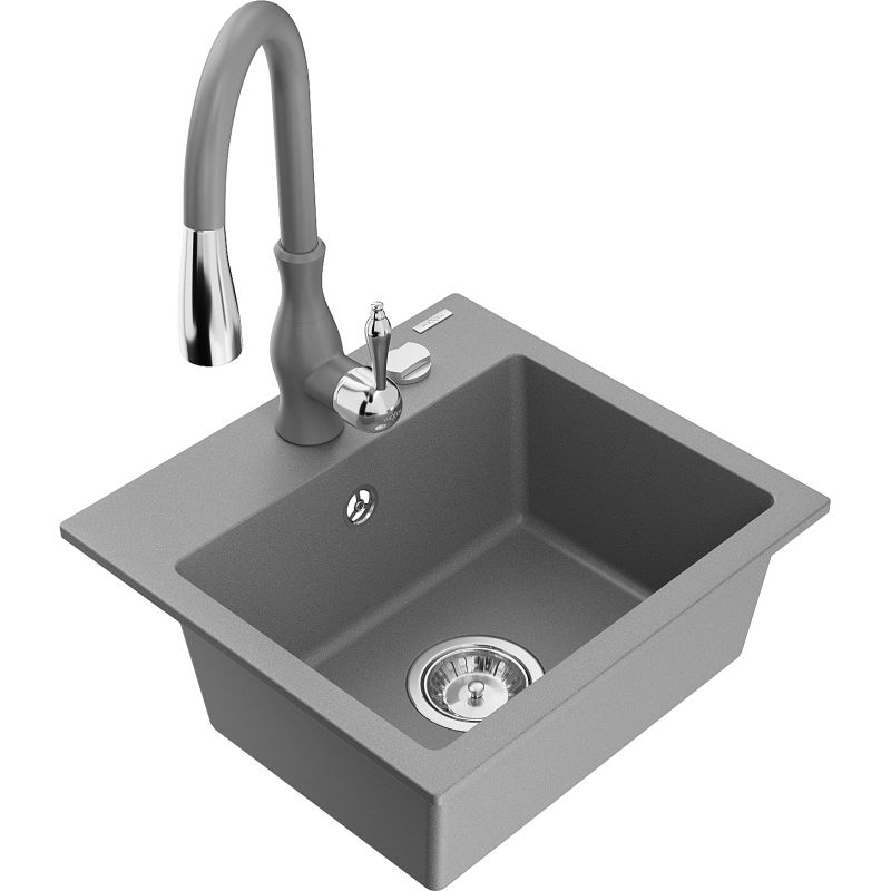 Zlewozmywak granitowy 1-komorowy Mexen Milo z baterią kuchenną Telma beżowy - 6505-69-670200-69 1 szt.