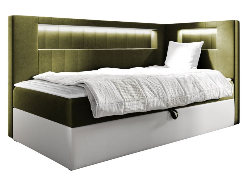 Łóżko kontynentalne MIRJAN 24 Gold Junior 3 90x200, Strona: Prawa biała ekoskóra/zielony 1 szt.