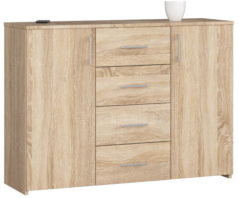 Komoda Akord K45 Dąb Sonoma 110 cm 2 drzwi 4 szuflady kolor Dąb Sonoma mat 4 półki 110x35x80 cm 1 szt.