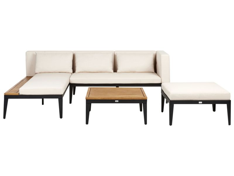 Zestaw ogrodowy ze stolikiem Bracciano Certyfikowane drewno akacjowe Z podnóżkiem Jasnobeżowy 1 kpl